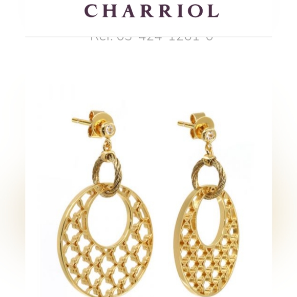 Charriol Earrings C De Circle Cable Gold Dangle Topaz Earrings New Gift Box $315